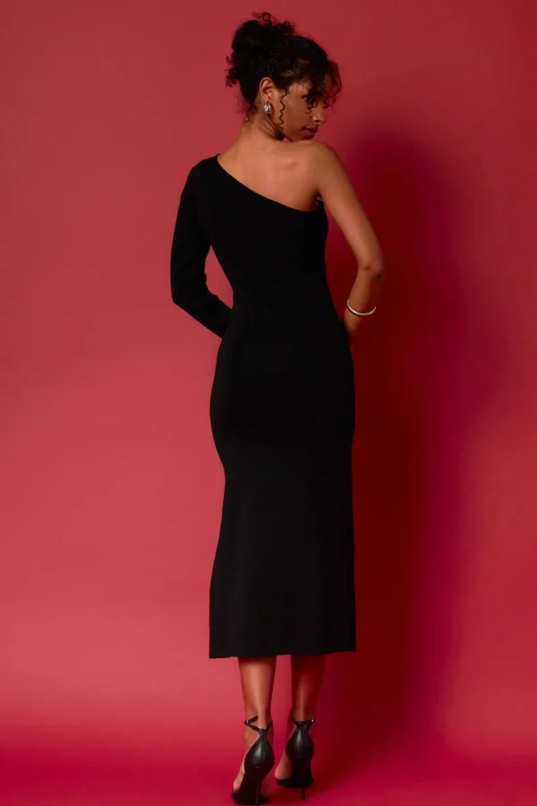 ENDLESS ROSE One Shoulder | Sweaters & Knits*- Knit One Shoulder Midi Dress BLACK