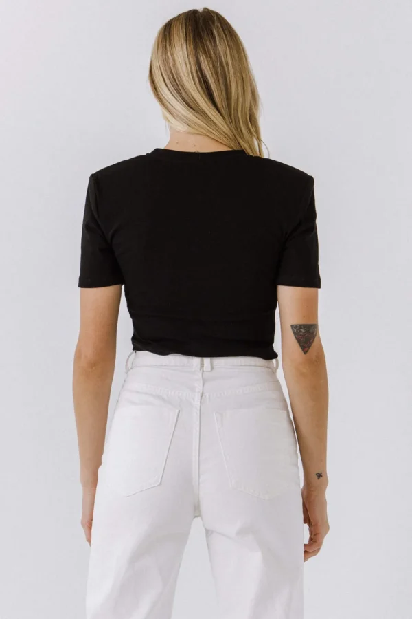 ENDLESS ROSE Tops*- Knit Shirt with Shirring Detail BLACK