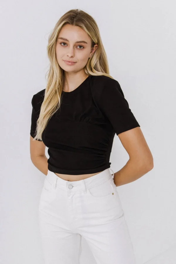ENDLESS ROSE Tops*- Knit Shirt with Shirring Detail BLACK