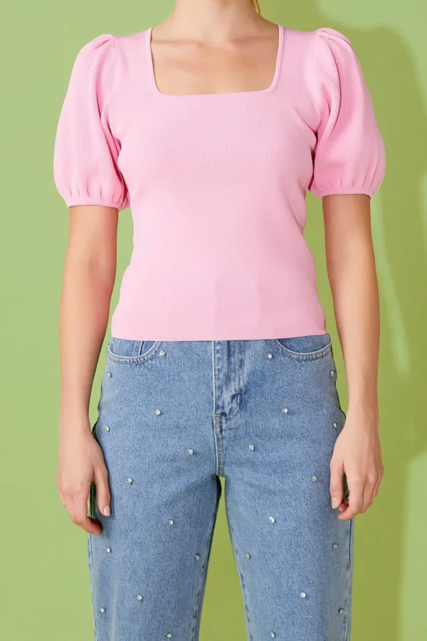 ENDLESS ROSE Sweaters & Knits | Tops*- Knit Square Neck Puff Top