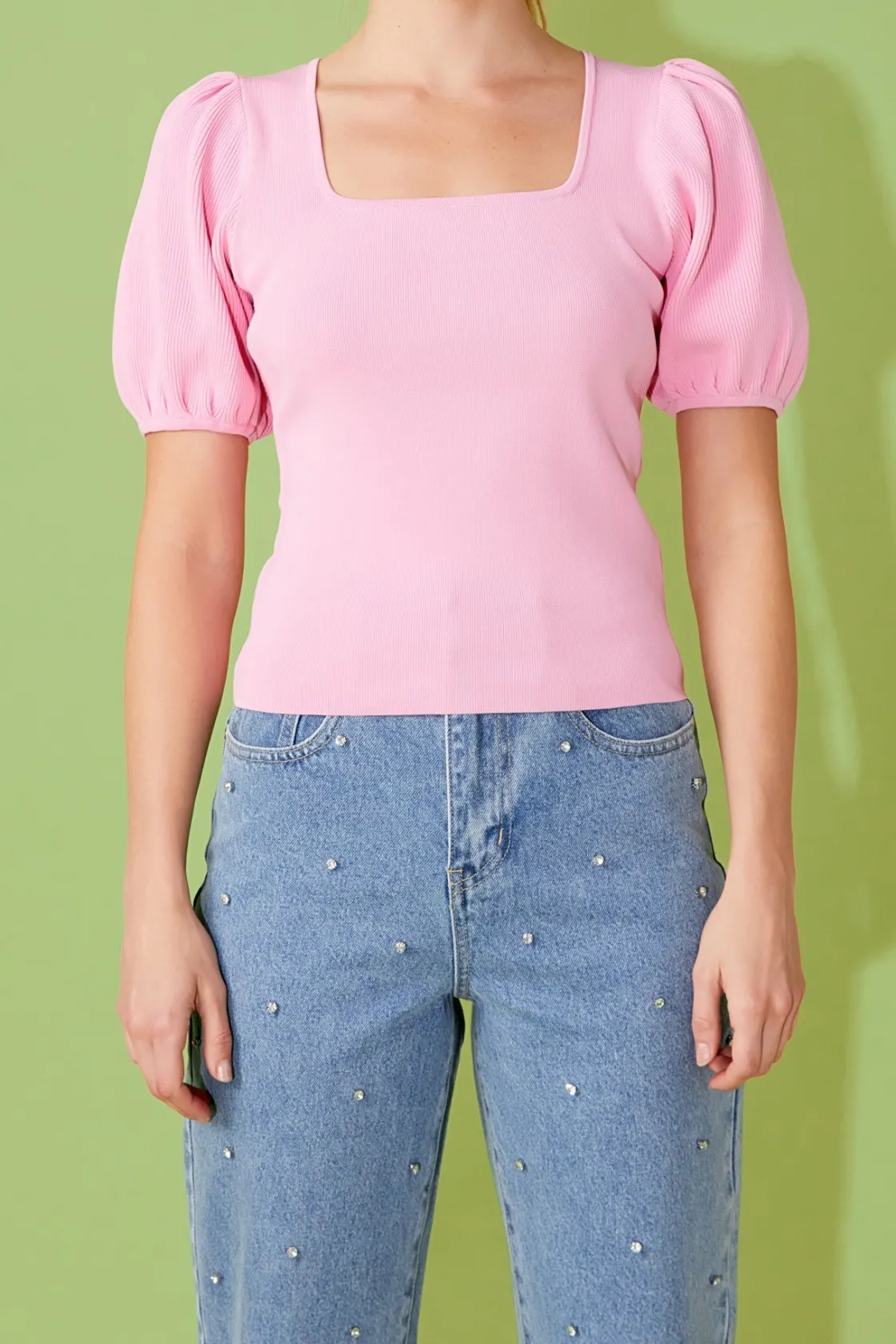 endless_rose__knit_square_0.webp ENDLESS ROSE Sweaters & Knits | Tops*- Knit Square Neck Puff Top