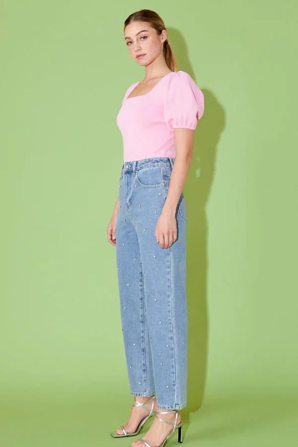 ENDLESS ROSE Sweaters & Knits | Tops*- Knit Square Neck Puff Top