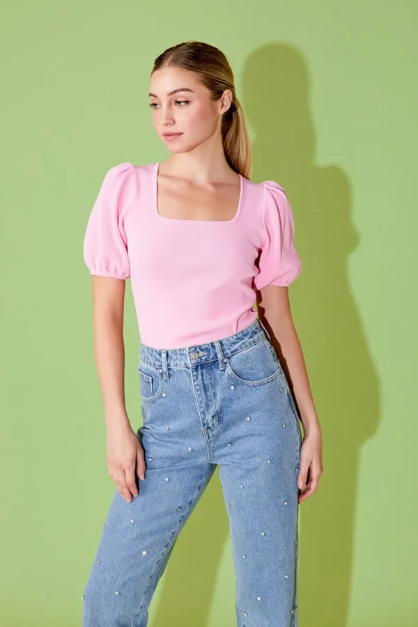 ENDLESS ROSE Sweaters & Knits | Tops*- Knit Square Neck Puff Top