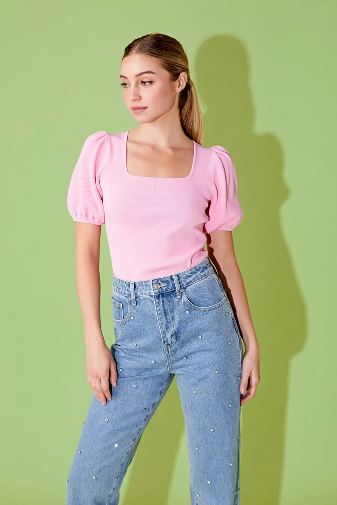 endless_rose__knit_square_3.webp ENDLESS ROSE Sweaters & Knits | Tops*- Knit Square Neck Puff Top
