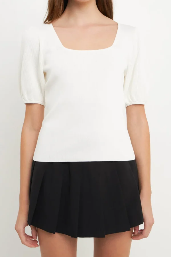 ENDLESS ROSE Sweaters & Knits | Tops*- Knit Square Neck Puff Top