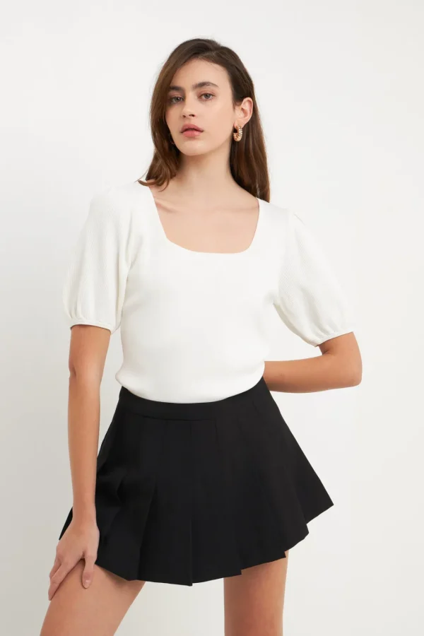 ENDLESS ROSE Sweaters & Knits | Tops*- Knit Square Neck Puff Top