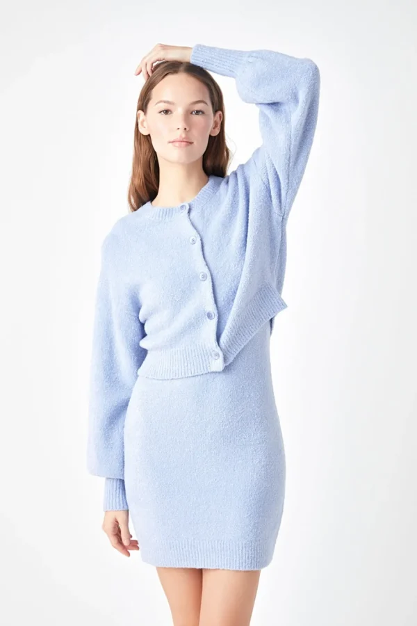 ENDLESS ROSE Sweaters & Knits | Jackets & Coats*- Knitted Puff Sleeve Cardigan BLUE