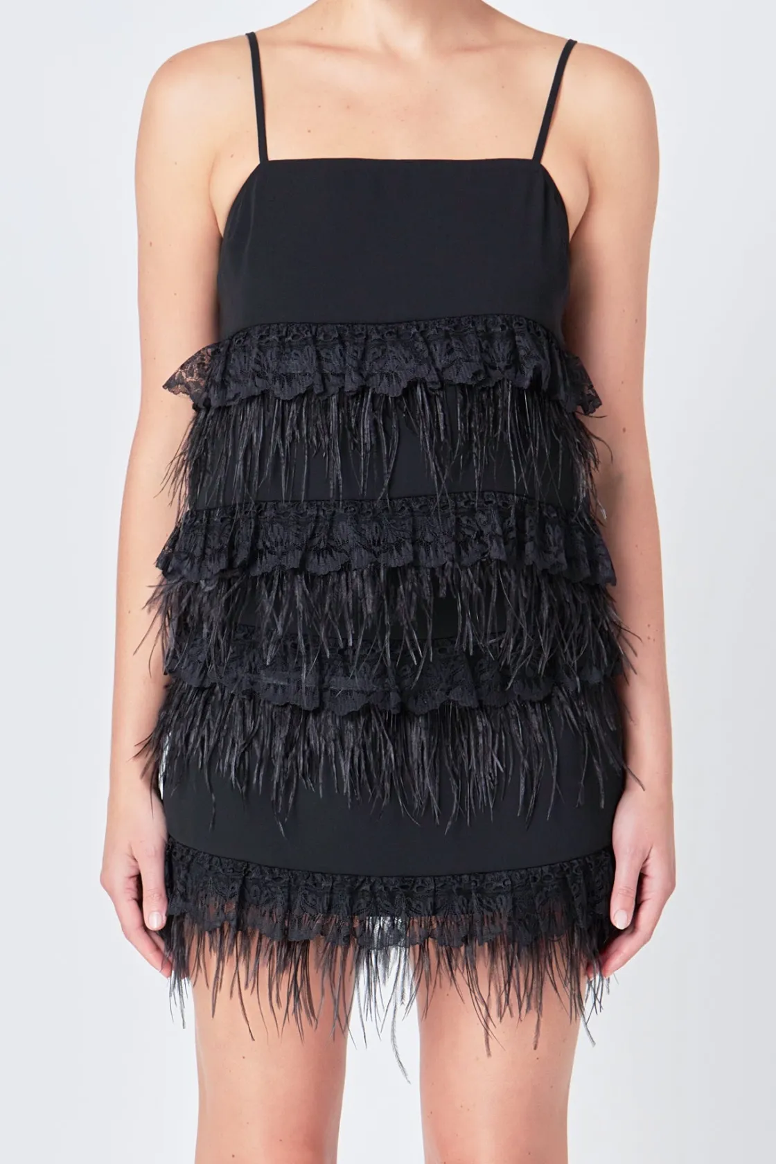 endless_rose__lace_amp_fe_0-1.webp ENDLESS ROSE Matching Sets | Tops*- Lace & Feather Trim Tank Top BLACK