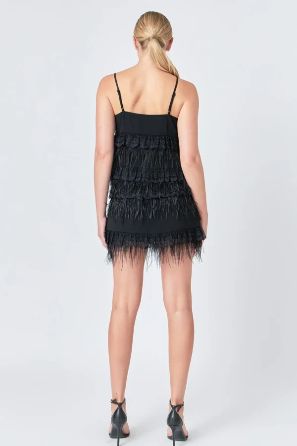 ENDLESS ROSE Matching Sets | Tops*- Lace & Feather Trim Tank Top BLACK