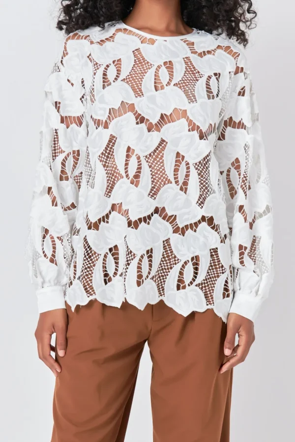 ENDLESS ROSE Tops*- Lace Blouse WHITE