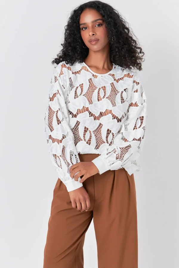 ENDLESS ROSE Tops*- Lace Blouse WHITE