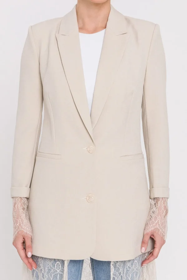 ENDLESS ROSE Blazers | Tops*- Lace Combo Blazer BEIGE