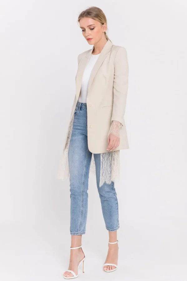 ENDLESS ROSE Blazers | Tops*- Lace Combo Blazer BEIGE