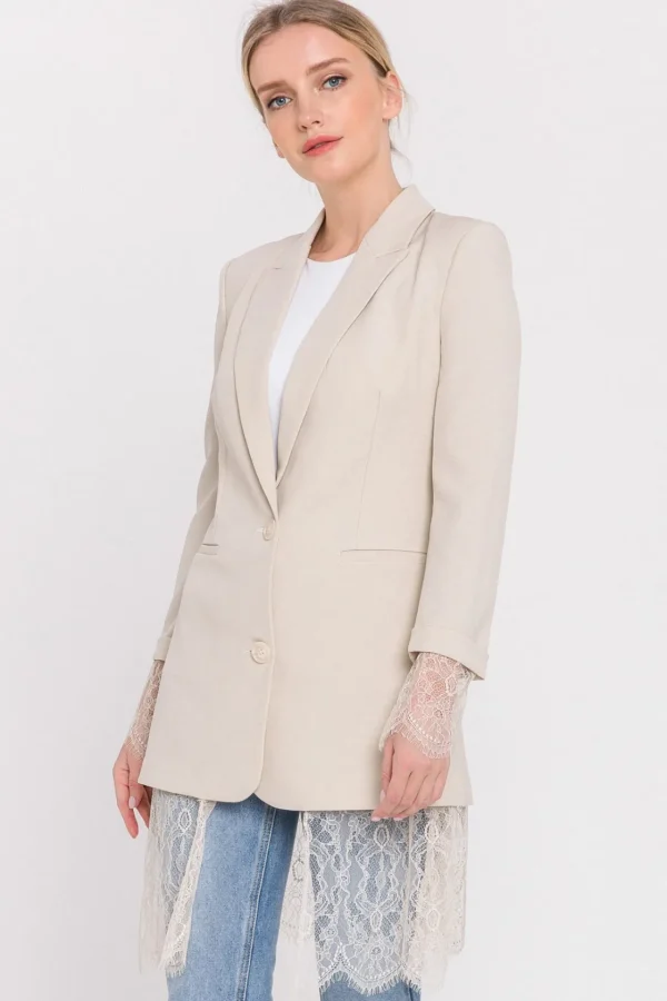 ENDLESS ROSE Blazers | Tops*- Lace Combo Blazer BEIGE