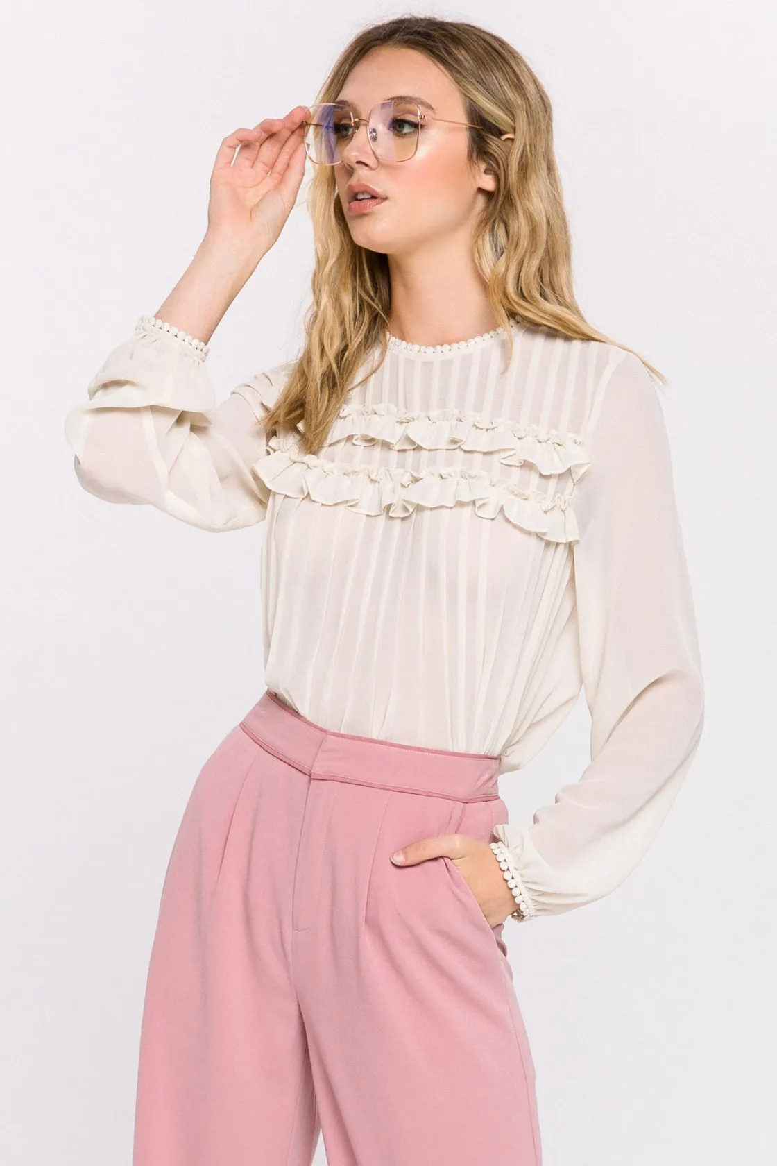 endless_rose__lace_detail_3.webp ENDLESS ROSE Shirts & Blouses | Tops*- Lace Detail Pleated Blouse