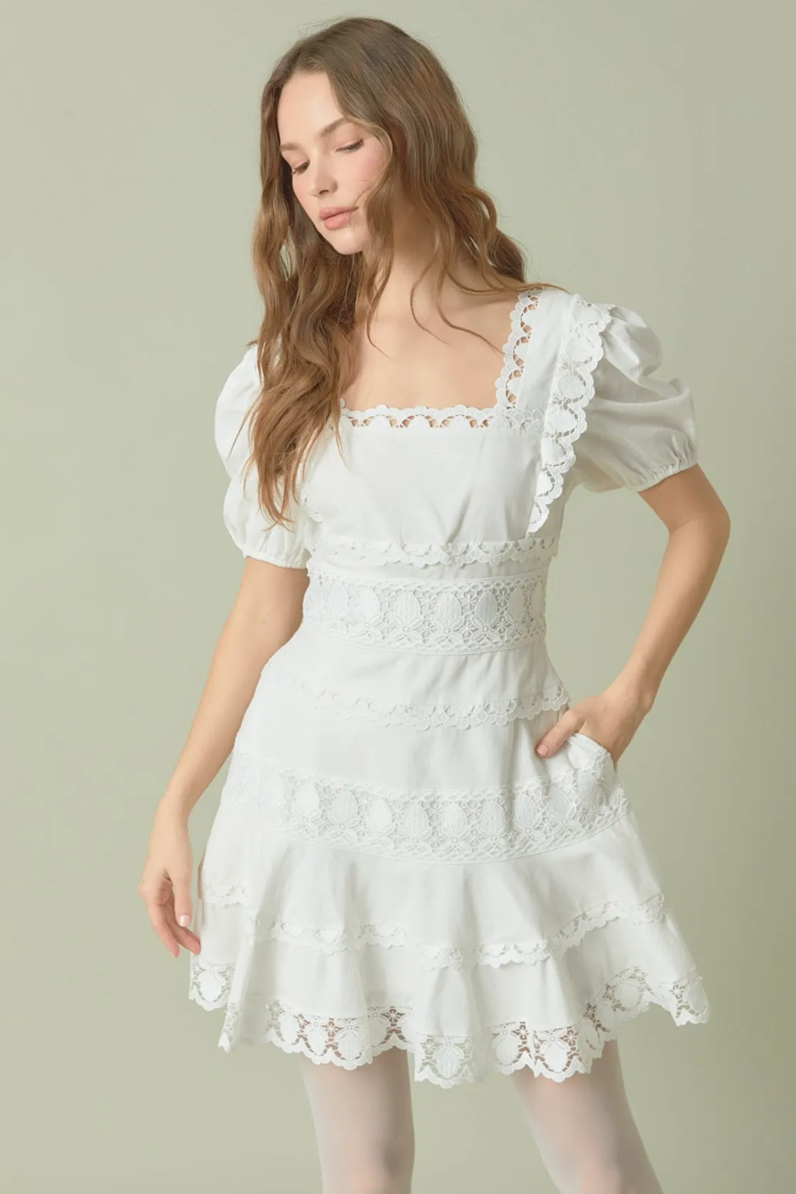 endless_rose__lace_fitand_3.webp ENDLESS ROSE Lace Dresses | White Dresses*- Lace Fit-and-Flare Mini Dress