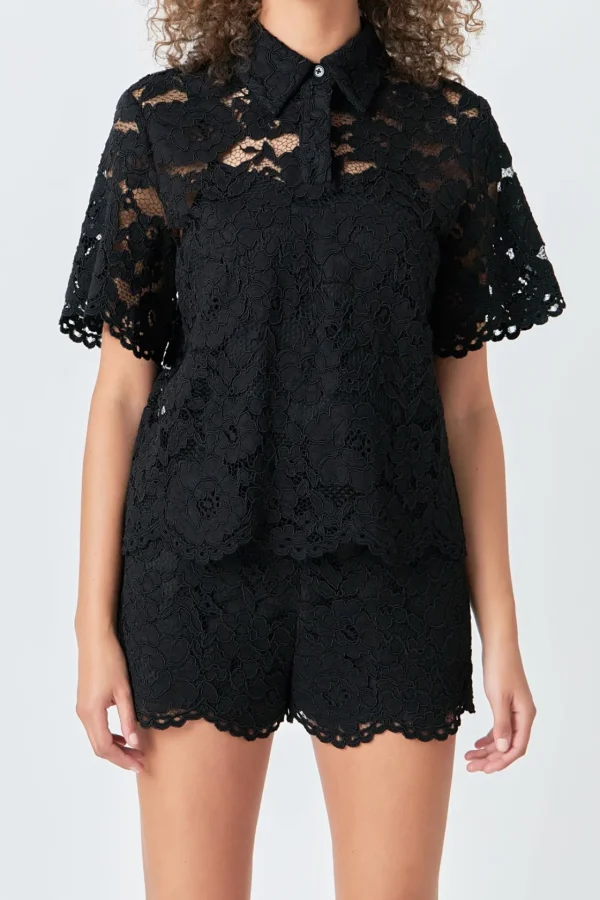 ENDLESS ROSE Shirts & Blouses | Tops*- Lace Half Sleeves Top