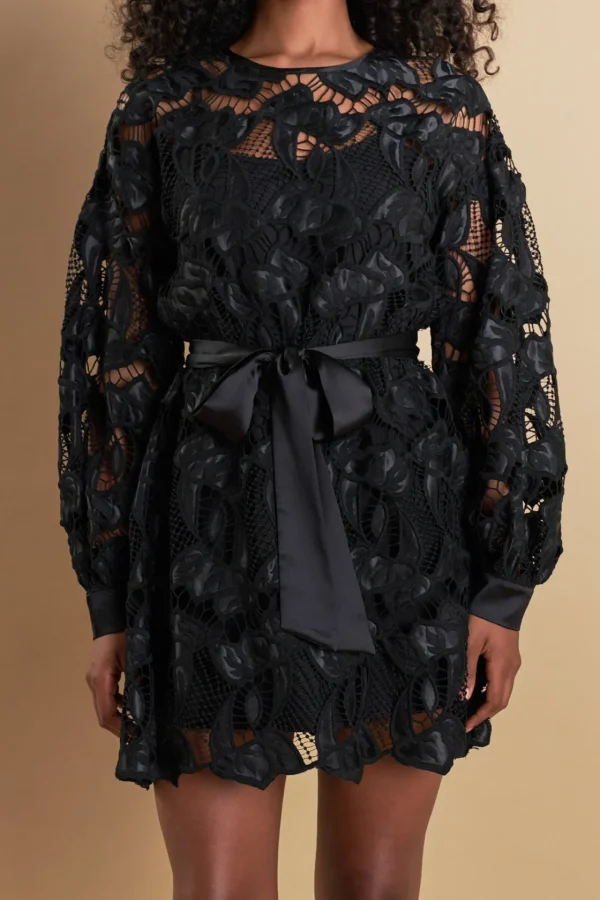 ENDLESS ROSE Lace Dresses | Tops*- Lace Long Sleeve Mini Dress BLACK
