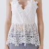 ENDLESS ROSE Tops*- Lace Peplum Cross Back Top WHITE