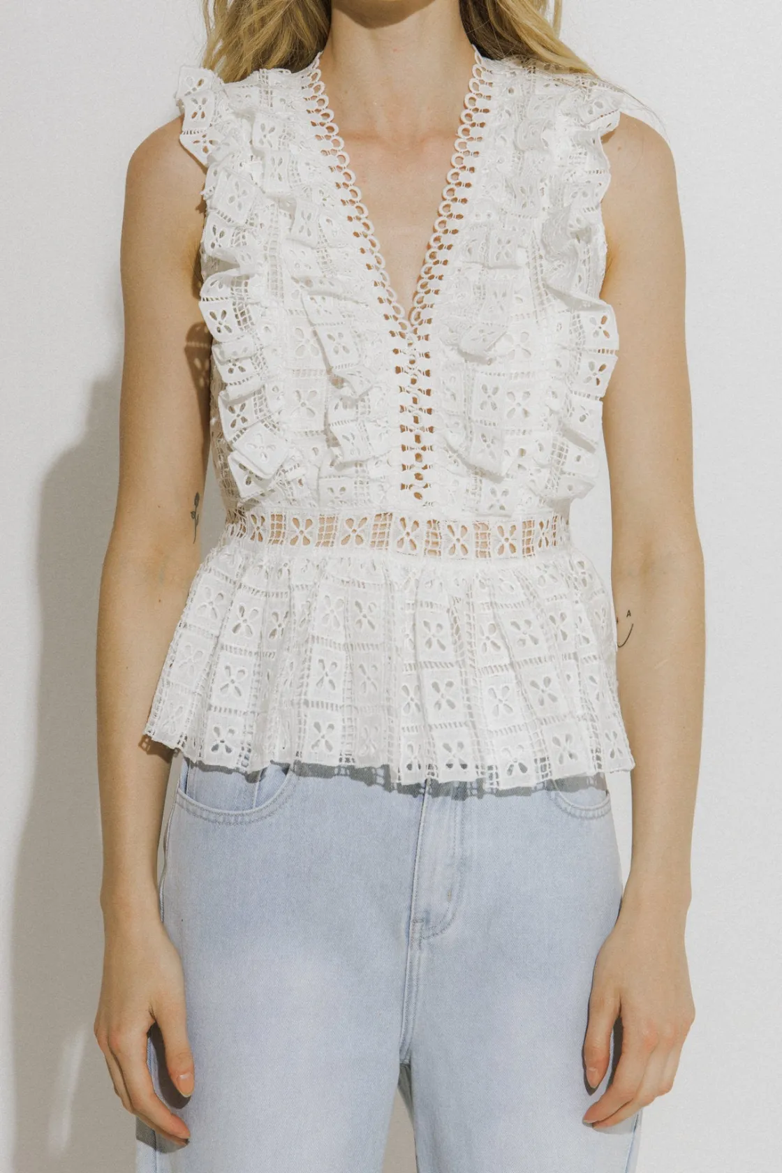endless_rose__lace_peplum_0.webp ENDLESS ROSE Tops*- Lace Peplum Top WHITE