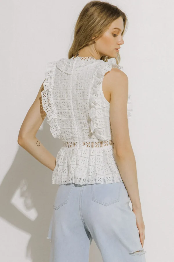 ENDLESS ROSE Tops*- Lace Peplum Top WHITE