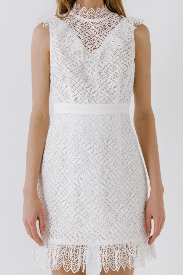 ENDLESS ROSE Lace Dresses | Tops*- Lace Ruffled Mini Dress WHITE