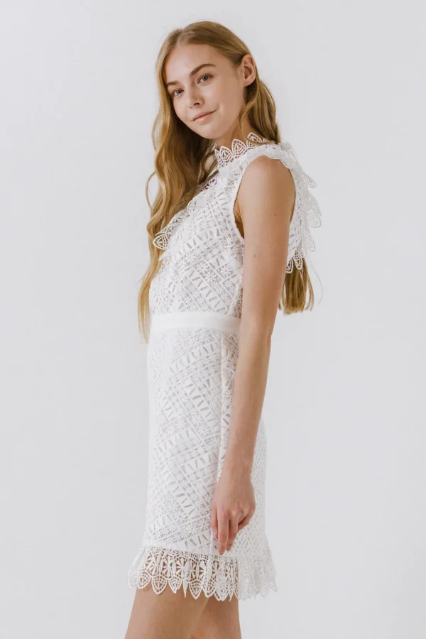 ENDLESS ROSE Lace Dresses | Tops*- Lace Ruffled Mini Dress WHITE