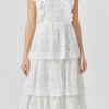 ENDLESS ROSE Lace Dresses | White Dresses*- Lace Tiered Midi Dress WHITE
