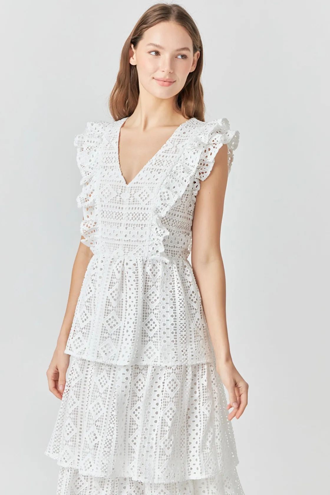 endless_rose__lace_tiered_3.webp ENDLESS ROSE Lace Dresses | White Dresses*- Lace Tiered Midi Dress WHITE