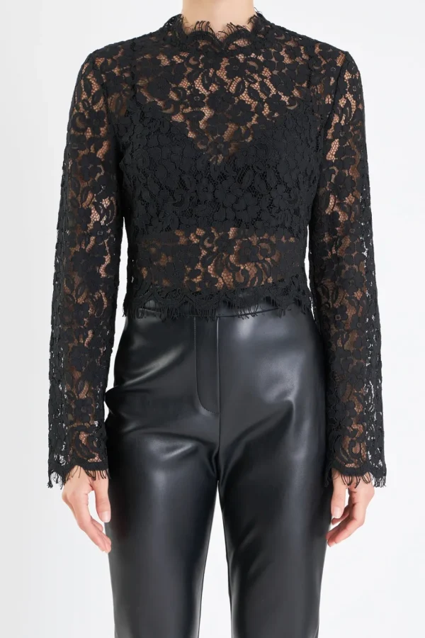 ENDLESS ROSE Tops*- Lace Top BLACK