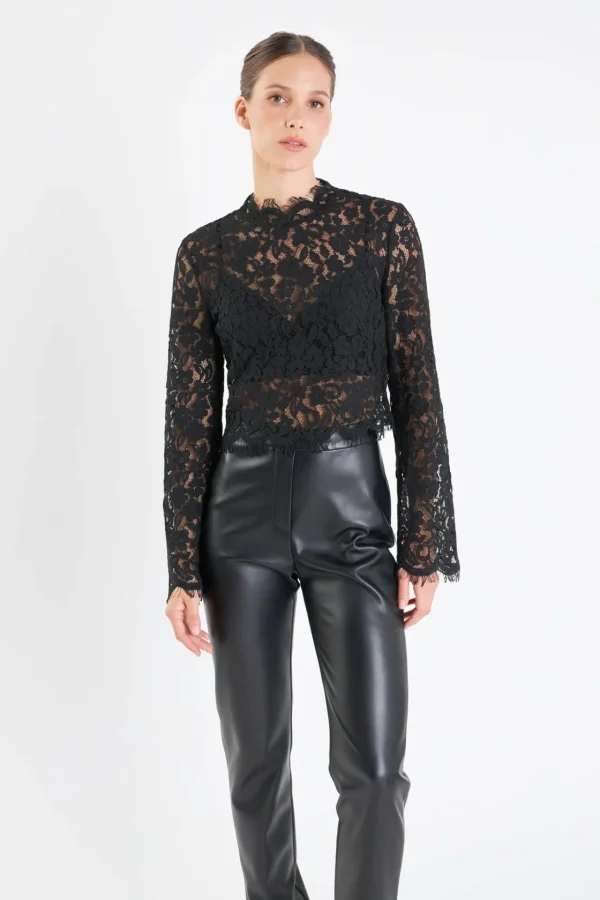 ENDLESS ROSE Tops*- Lace Top BLACK