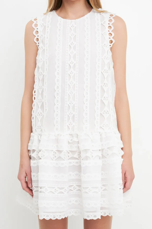 ENDLESS ROSE Lace Dresses*- Lace Trim Detail Mini Dress WHITE