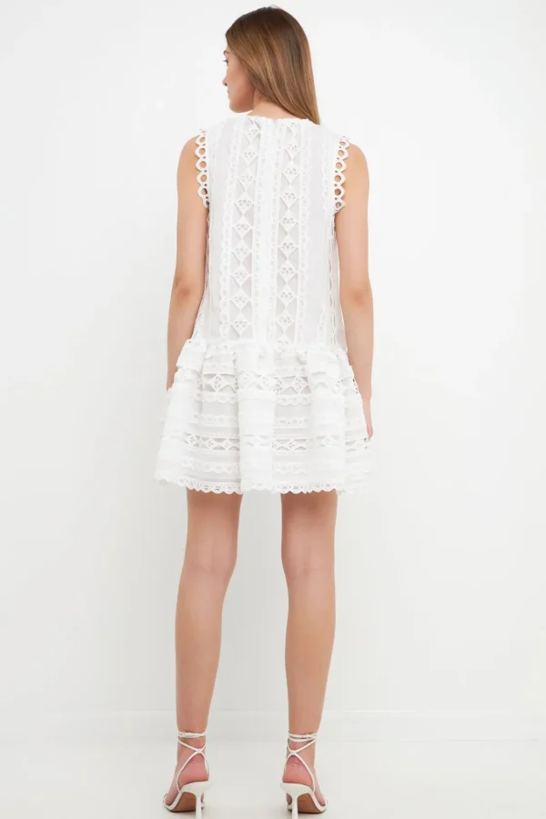 ENDLESS ROSE Lace Dresses*- Lace Trim Detail Mini Dress WHITE