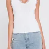 ENDLESS ROSE Tops*- Lace Trim Knit Top WHITE