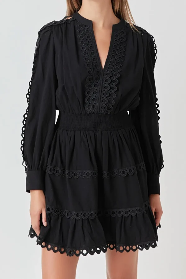 ENDLESS ROSE Lace Dresses | White Dresses*- Lace Trim Mini Dress