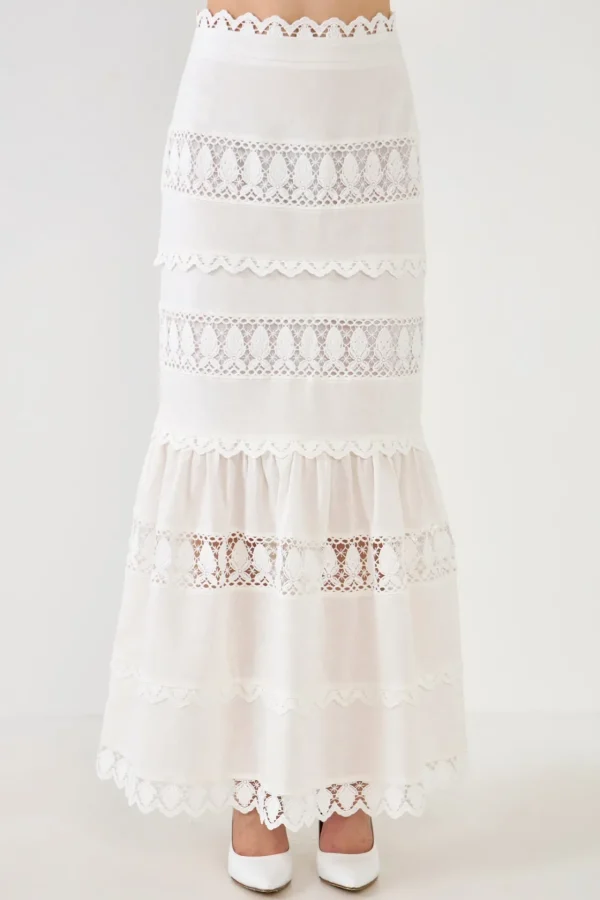 ENDLESS ROSE Skirts*- Lace Trim Maxi Skirt WHITE