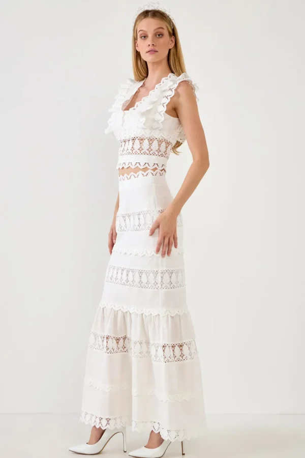 ENDLESS ROSE Skirts*- Lace Trim Maxi Skirt WHITE