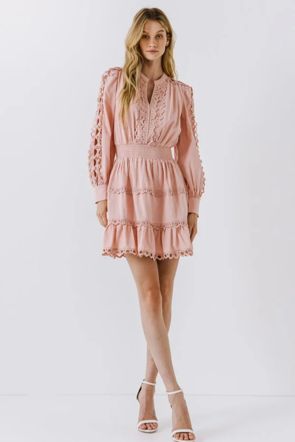 ENDLESS ROSE Lace Dresses | White Dresses*- Lace Trim Mini Dress