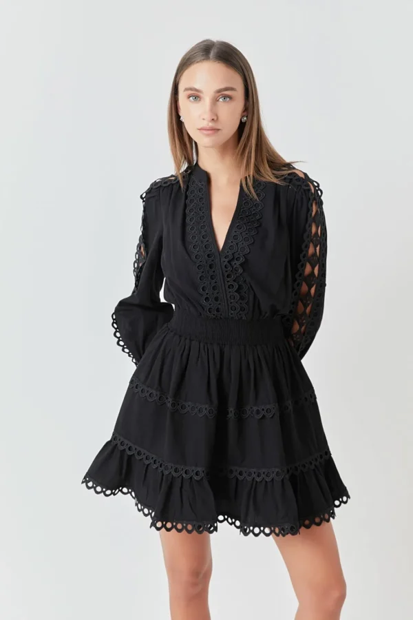 ENDLESS ROSE Lace Dresses | White Dresses*- Lace Trim Mini Dress