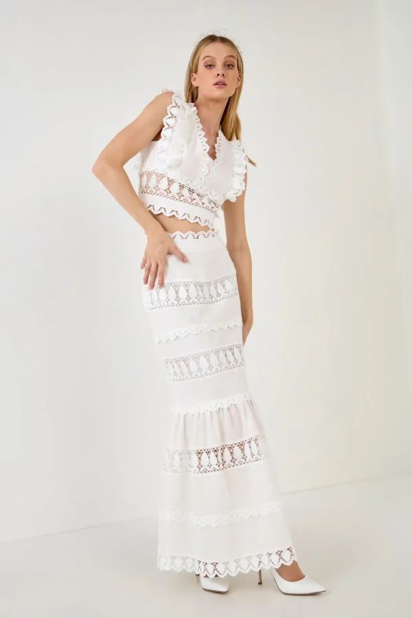 ENDLESS ROSE Skirts*- Lace Trim Maxi Skirt WHITE