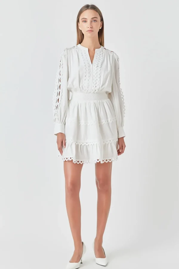 ENDLESS ROSE Lace Dresses | White Dresses*- Lace Trim Mini Dress