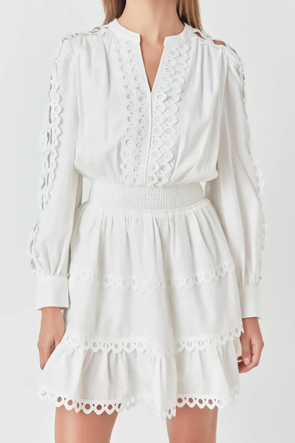 ENDLESS ROSE Lace Dresses | White Dresses*- Lace Trim Mini Dress