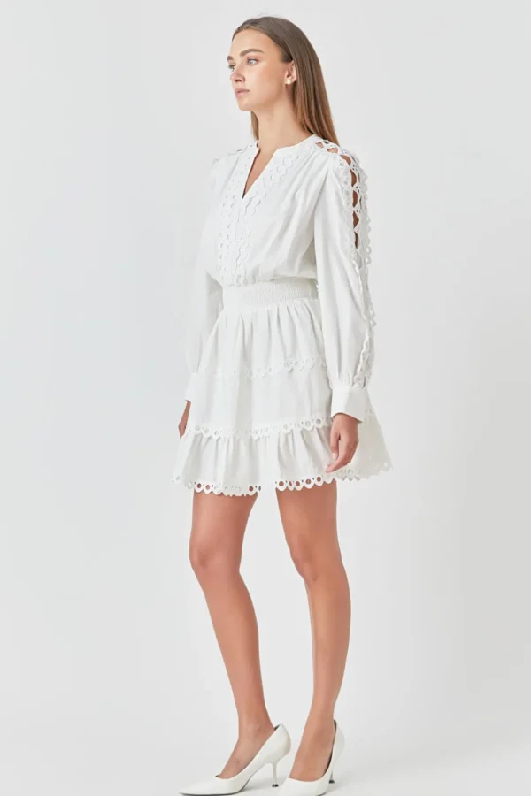 ENDLESS ROSE Lace Dresses | White Dresses*- Lace Trim Mini Dress