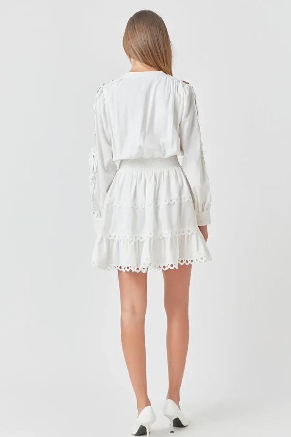 ENDLESS ROSE Lace Dresses | White Dresses*- Lace Trim Mini Dress