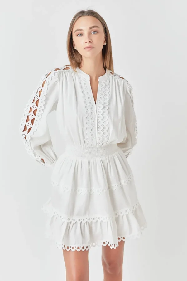 ENDLESS ROSE Lace Dresses | White Dresses*- Lace Trim Mini Dress