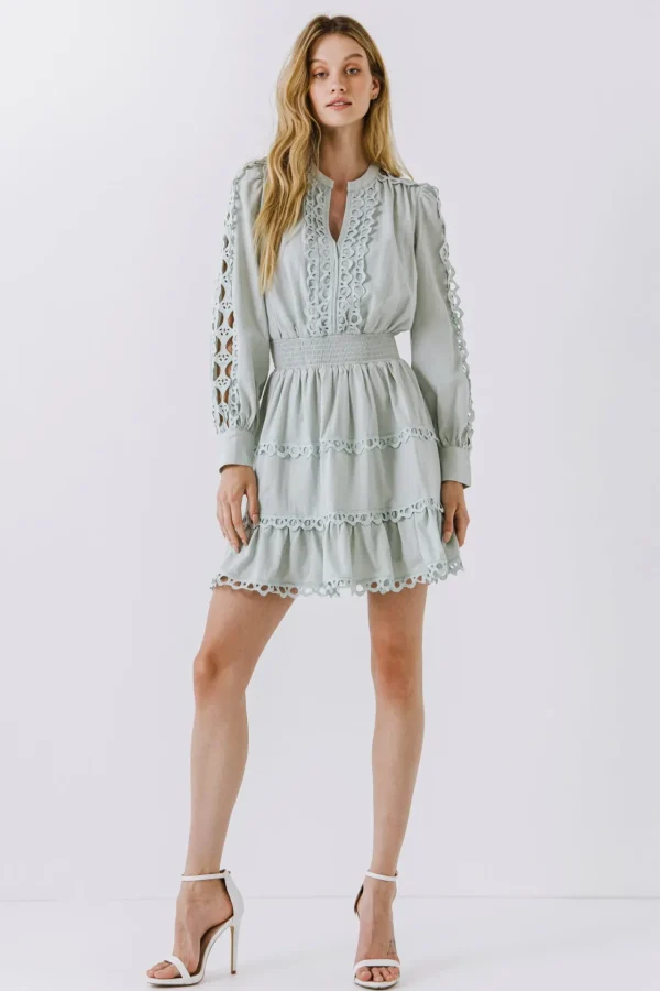 ENDLESS ROSE Lace Dresses | White Dresses*- Lace Trim Mini Dress