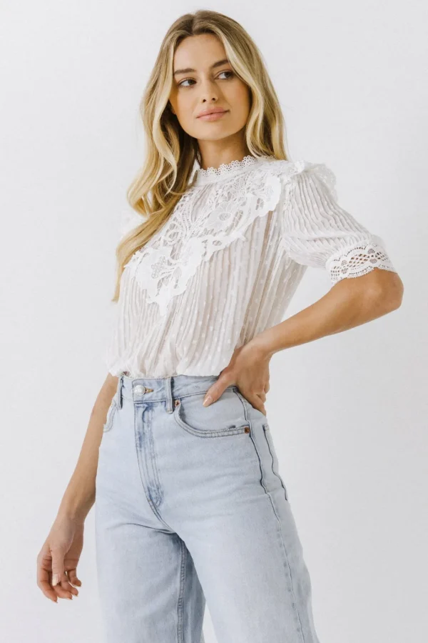 ENDLESS ROSE Shirts & Blouses | Tops*- Lace Trim Woven Blouse