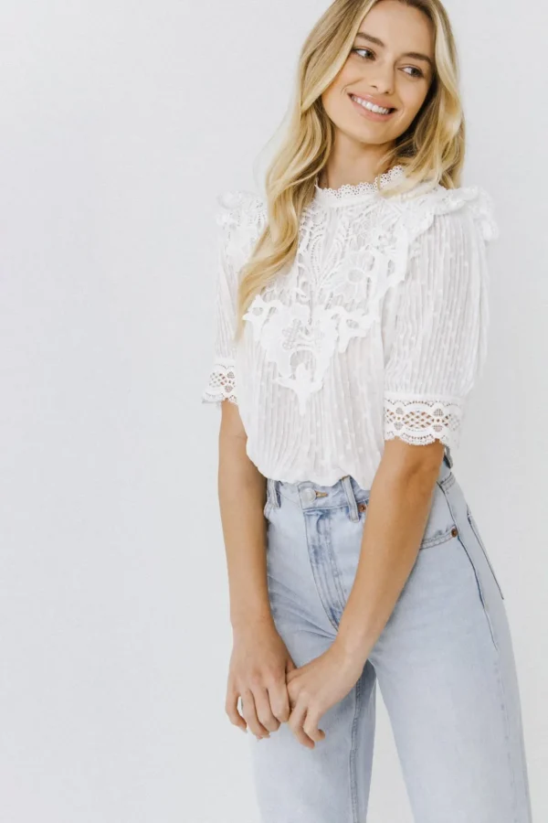 ENDLESS ROSE Shirts & Blouses | Tops*- Lace Trim Woven Blouse
