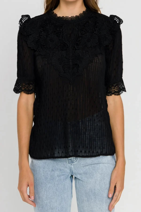 ENDLESS ROSE Shirts & Blouses | Tops*- Lace Trim Woven Blouse