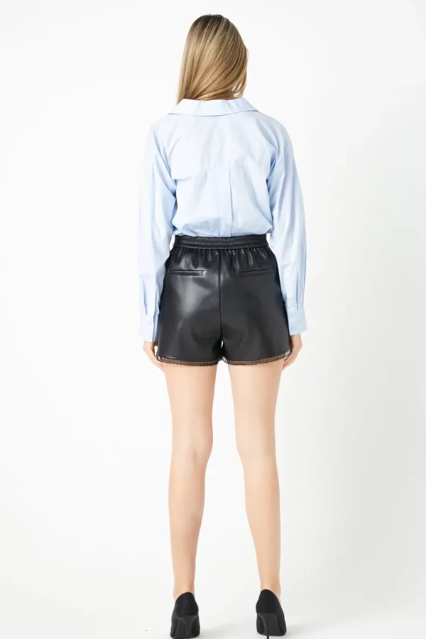 ENDLESS ROSE Shorts & Skorts | Tops*- Lace Trimed Leather Shorts BLACK